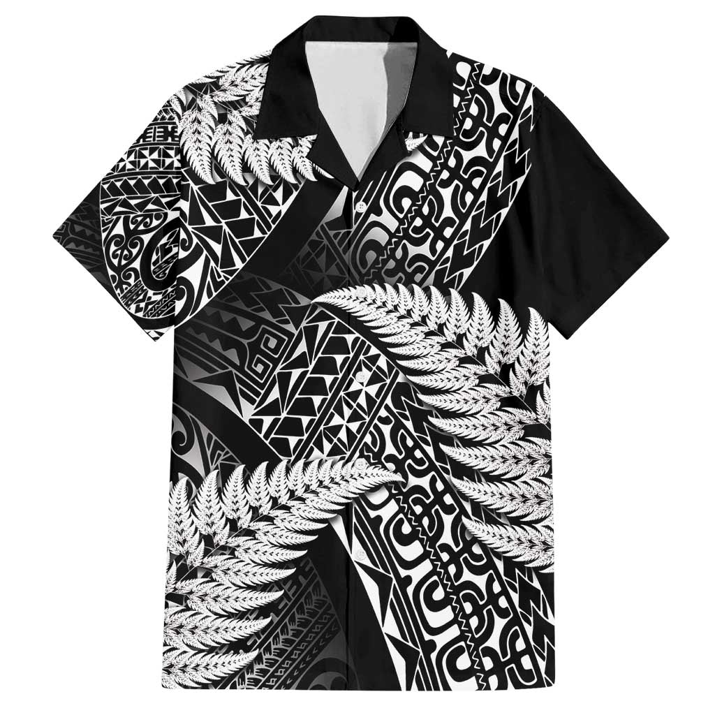 New Zealand Rugby Pacific Personalised Family Matching Off Shoulder Short Dress and Hawaiian Shirt All Black Maori Pasifika Fern Pattern LT9 Dad's Shirt - Short Sleeve Black - Polynesian Pride