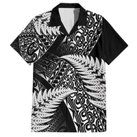 New Zealand Rugby Pacific Personalised Family Matching Puletasi and Hawaiian Shirt All Black Maori Pasifika Fern Pattern LT9 Dad's Shirt - Short Sleeve Black - Polynesian Pride