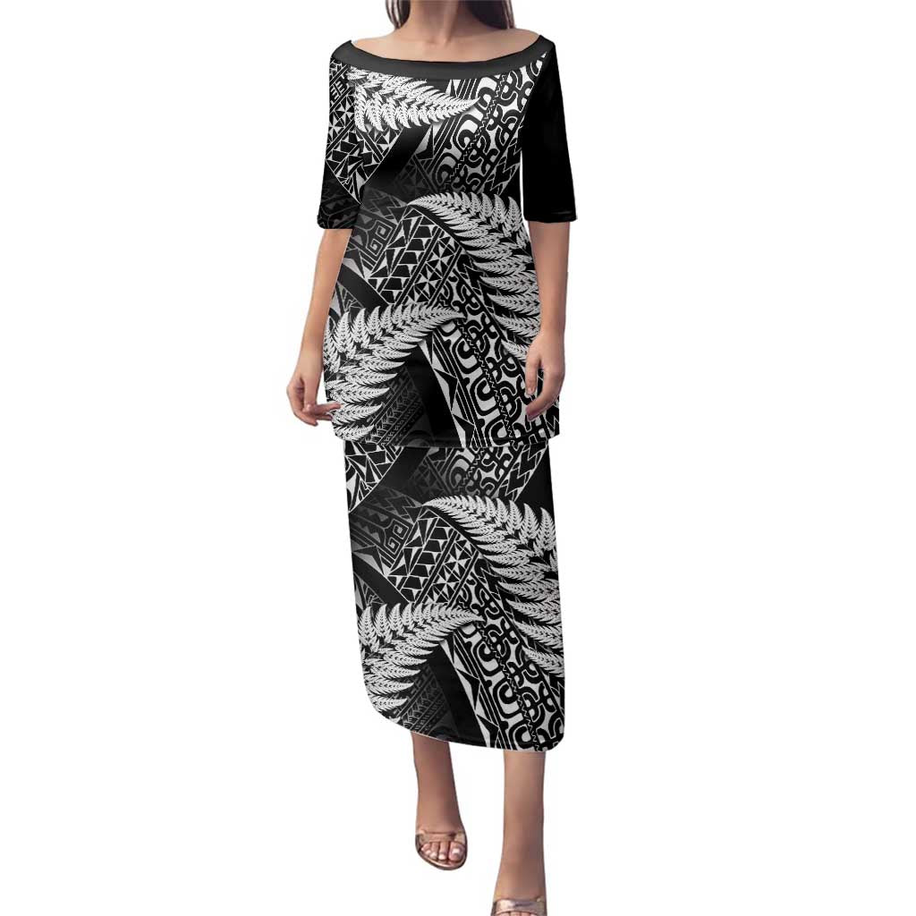 New Zealand Rugby Pacific Personalised Family Matching Puletasi and Hawaiian Shirt All Black Maori Pasifika Fern Pattern LT9 Mom's Dress Black - Polynesian Pride