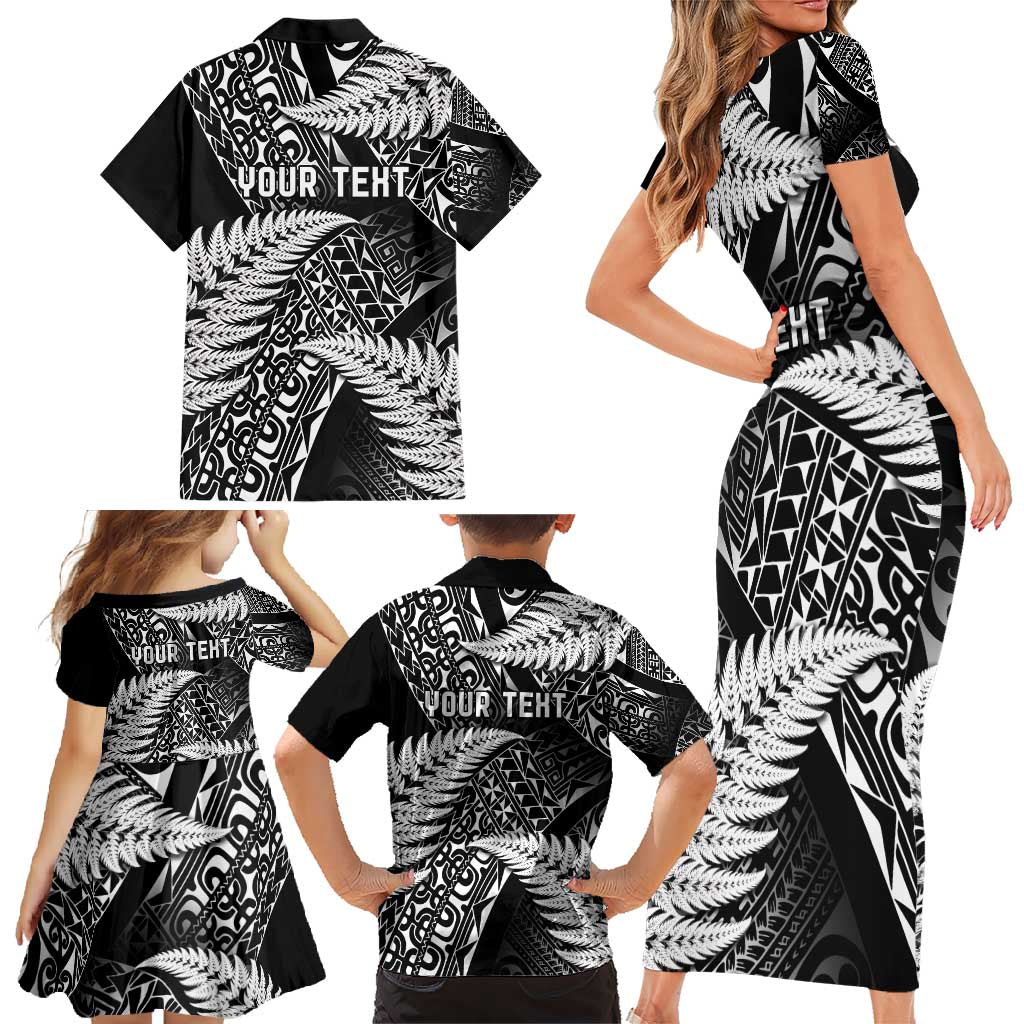 New Zealand Rugby Pacific Personalised Family Matching Short Sleeve Bodycon Dress and Hawaiian Shirt All Black Maori Pasifika Fern Pattern LT9 - Polynesian Pride