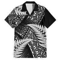 New Zealand Rugby Pacific Personalised Family Matching Short Sleeve Bodycon Dress and Hawaiian Shirt All Black Maori Pasifika Fern Pattern LT9 Dad's Shirt - Short Sleeve Black - Polynesian Pride