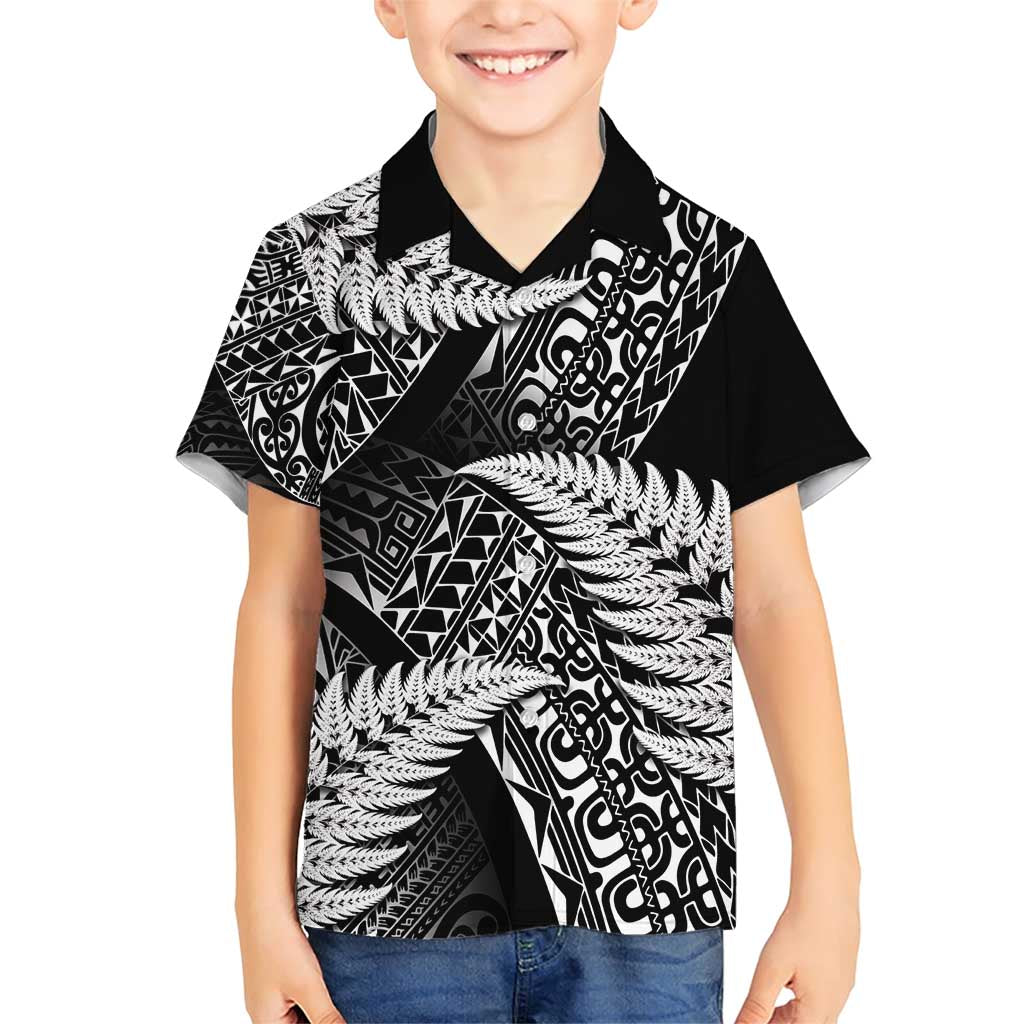 New Zealand Rugby Pacific Personalised Family Matching Short Sleeve Bodycon Dress and Hawaiian Shirt All Black Maori Pasifika Fern Pattern LT9 Son's Shirt Black - Polynesian Pride