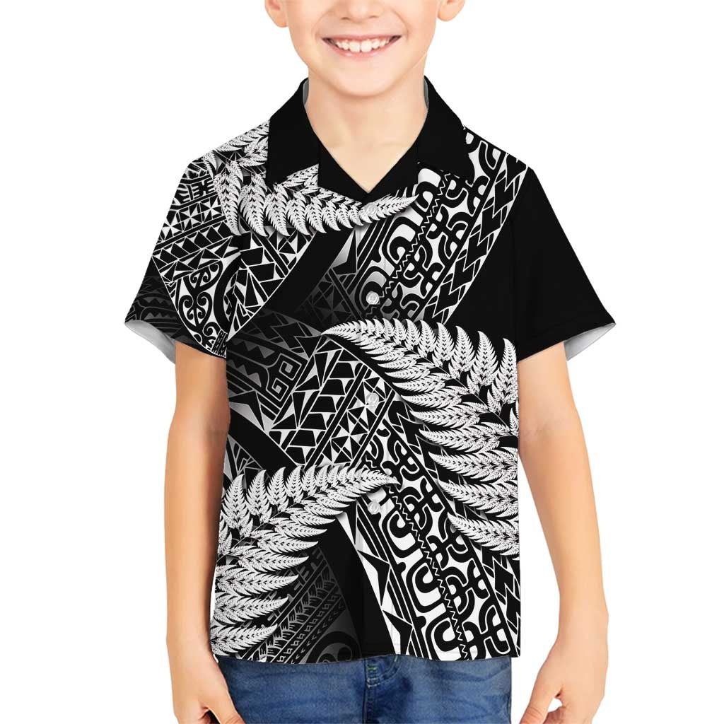 New Zealand Rugby Pacific Personalised Family Matching Summer Maxi Dress and Hawaiian Shirt All Black Maori Pasifika Fern Pattern LT9 Son's Shirt Black - Polynesian Pride