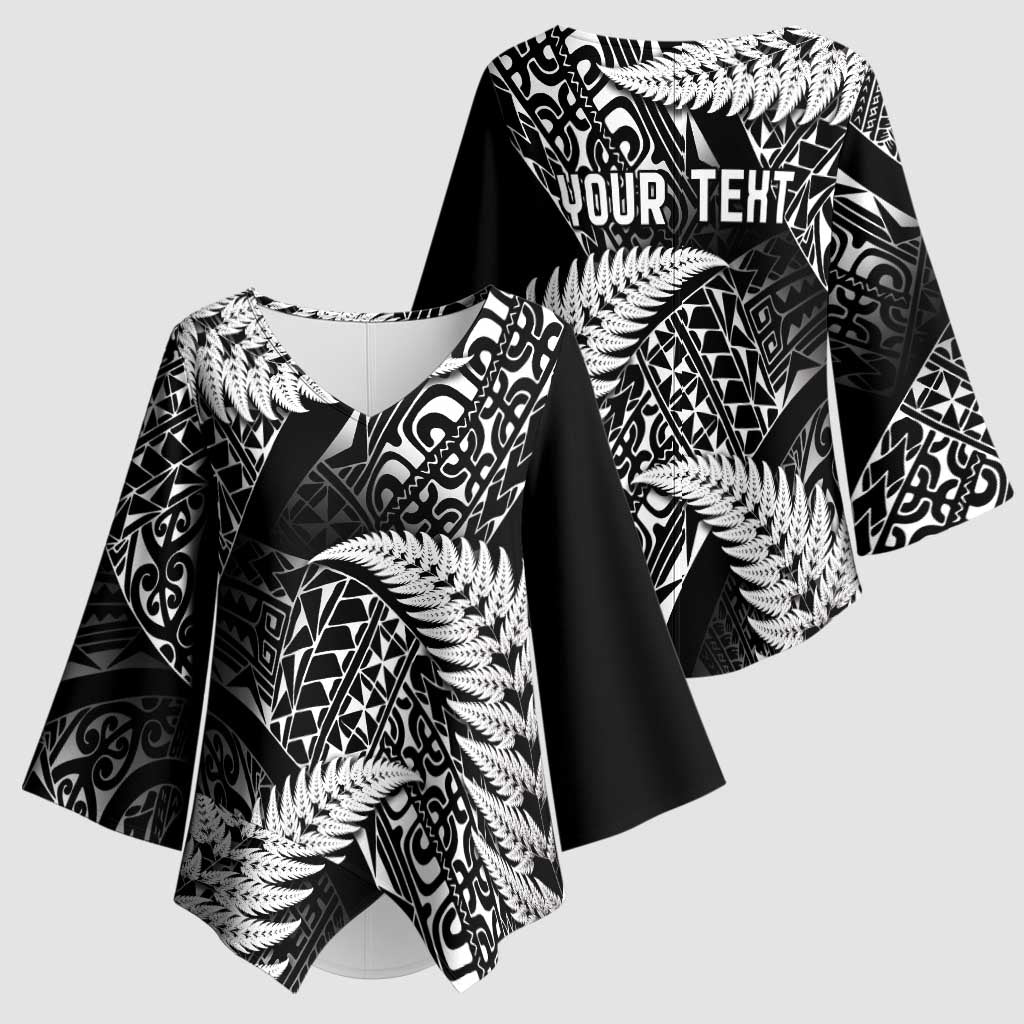 New Zealand Rugby Pacific Personalised Kimono Sleeve Blouse All Black Maori Pasifika Fern Pattern - Polynesian Pride