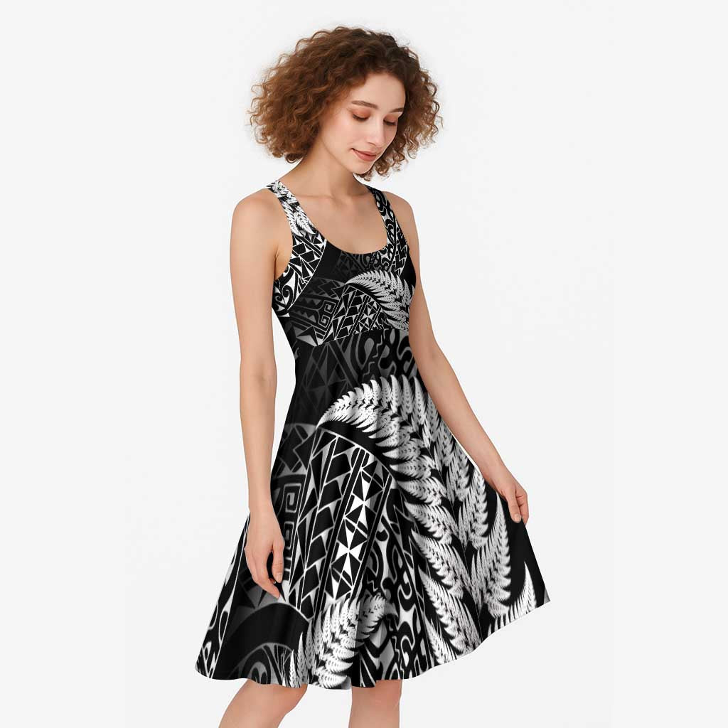 New Zealand Rugby Pacific Personalised Midi Dress All Black Maori Pasifika Fern Pattern - Polynesian Pride