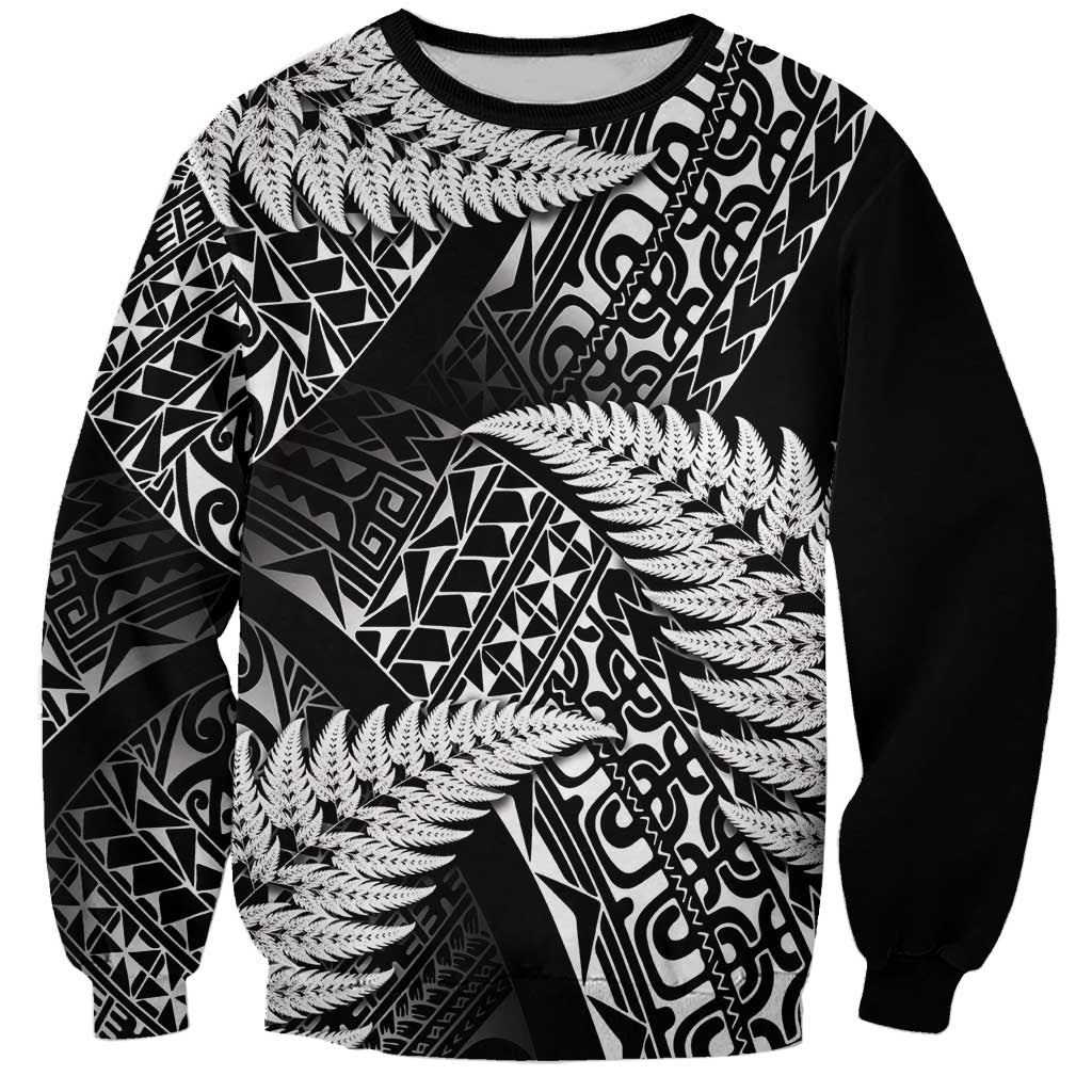 New Zealand Rugby Pacific Personalised Sweatshirt All Black Maori Pasifika Fern Pattern LT9 Unisex Black - Polynesian Pride
