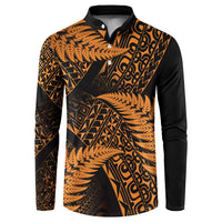 New Zealand Rugby Pacific Personalised Button Sweatshirt All Gold Maori Pasifika Fern Pattern LT9 Gold - Polynesian Pride