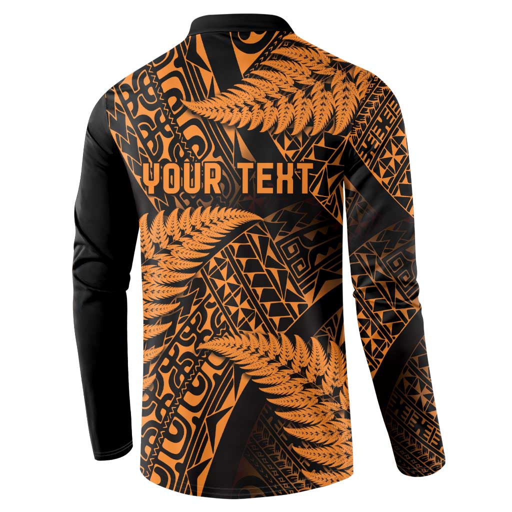 New Zealand Rugby Pacific Personalised Button Sweatshirt All Gold Maori Pasifika Fern Pattern LT9 - Polynesian Pride
