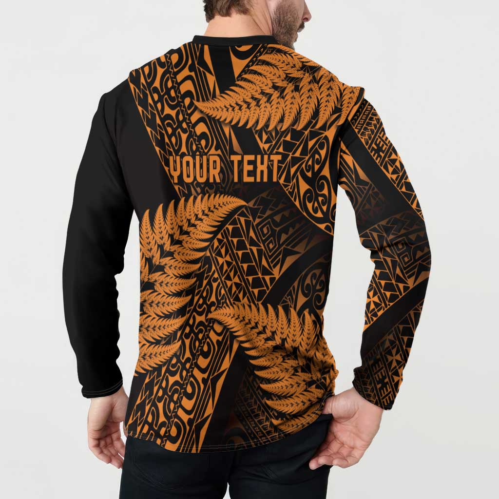 New Zealand Rugby Pacific Personalised Button Sweatshirt All Gold Maori Pasifika Fern Pattern LT9 - Polynesian Pride