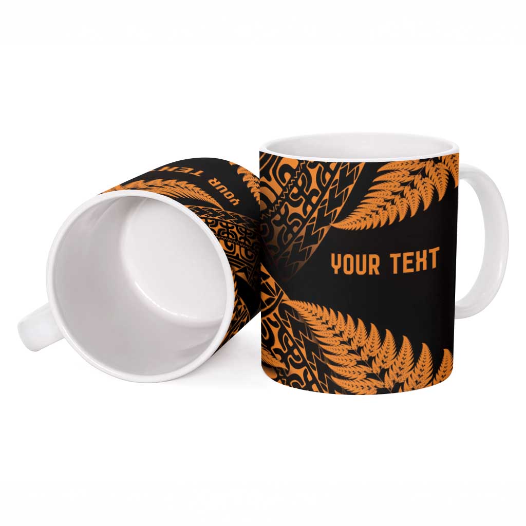 New Zealand Rugby Pacific Personalised Ceramic Mug All Gold Maori Pasifika Fern Pattern - Polynesian Pride