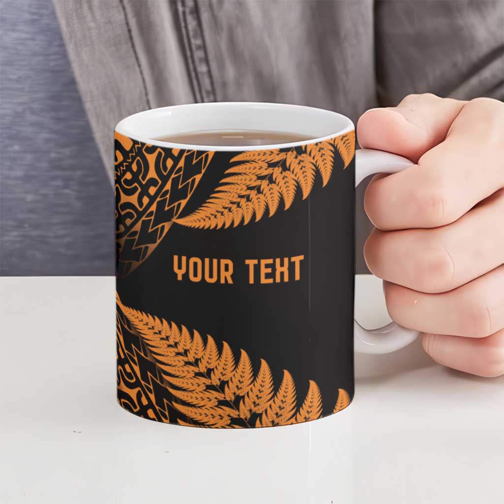 New Zealand Rugby Pacific Personalised Ceramic Mug All Gold Maori Pasifika Fern Pattern - Polynesian Pride