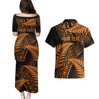 New Zealand Rugby Pacific Personalised Couples Matching Puletasi and Hawaiian Shirt All Gold Maori Pasifika Fern Pattern LT9 - Polynesian Pride