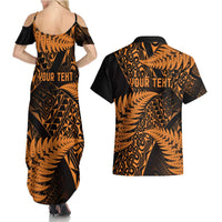 New Zealand Rugby Pacific Personalised Couples Matching Summer Maxi Dress and Hawaiian Shirt All Gold Maori Pasifika Fern Pattern LT9 - Polynesian Pride
