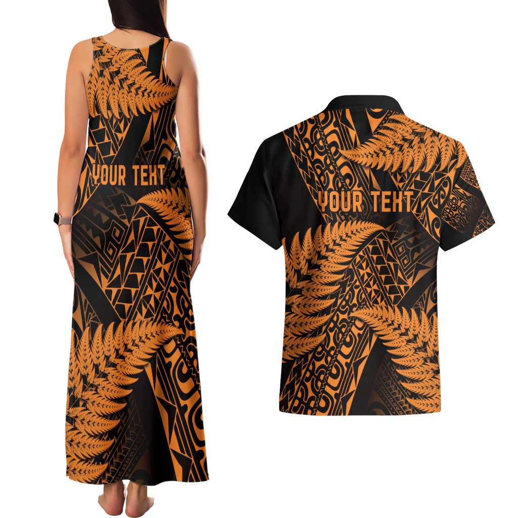 New Zealand Rugby Pacific Personalised Couples Matching Tank Maxi Dress and Hawaiian Shirt All Gold Maori Pasifika Fern Pattern LT9 - Polynesian Pride