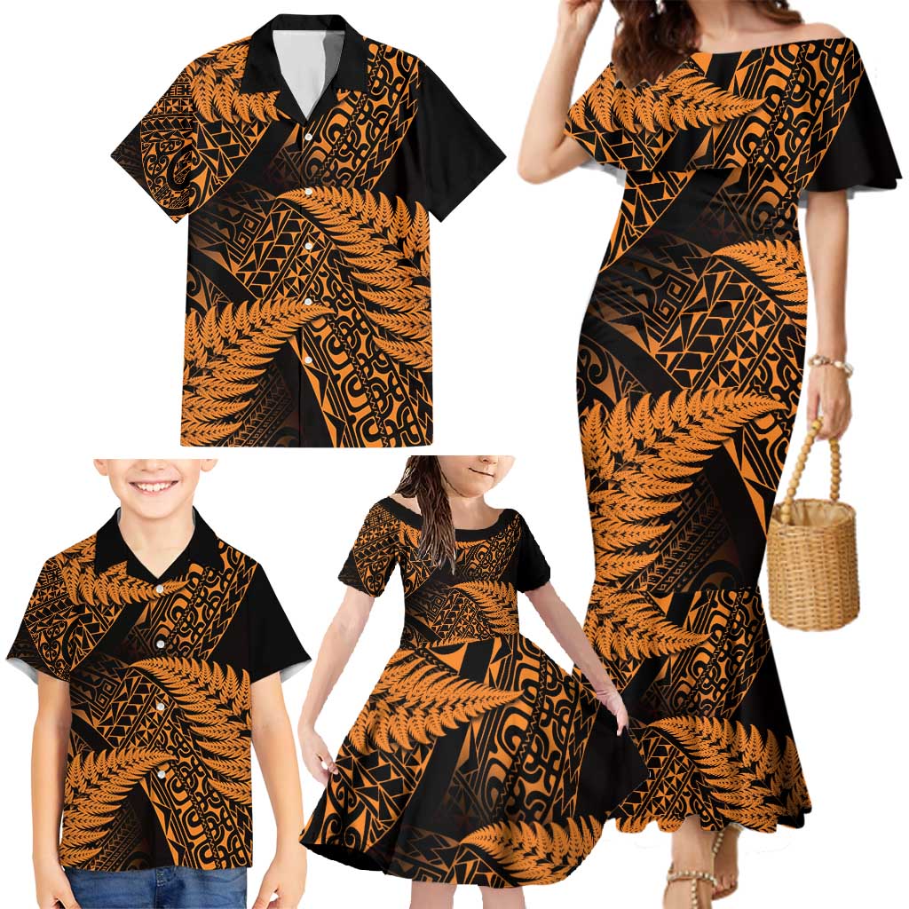 New Zealand Rugby Pacific Personalised Family Matching Mermaid Dress and Hawaiian Shirt All Gold Maori Pasifika Fern Pattern LT9 - Polynesian Pride