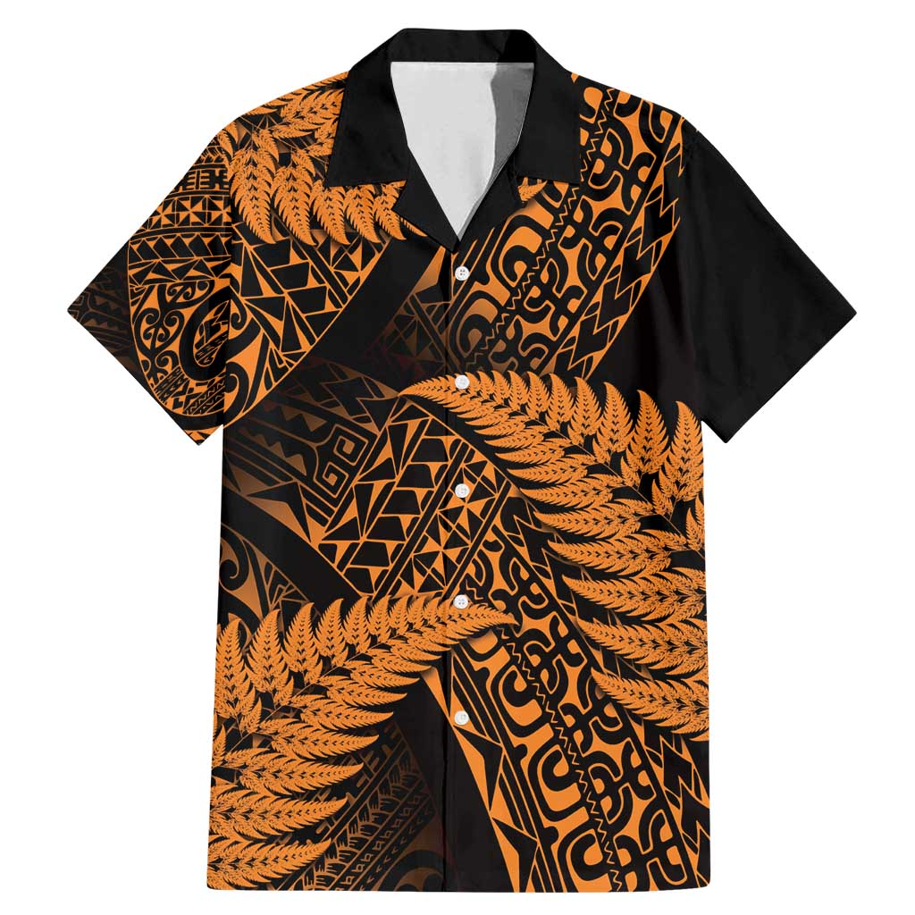 New Zealand Rugby Pacific Personalised Family Matching Mermaid Dress and Hawaiian Shirt All Gold Maori Pasifika Fern Pattern LT9 Dad's Shirt - Short Sleeve Gold - Polynesian Pride