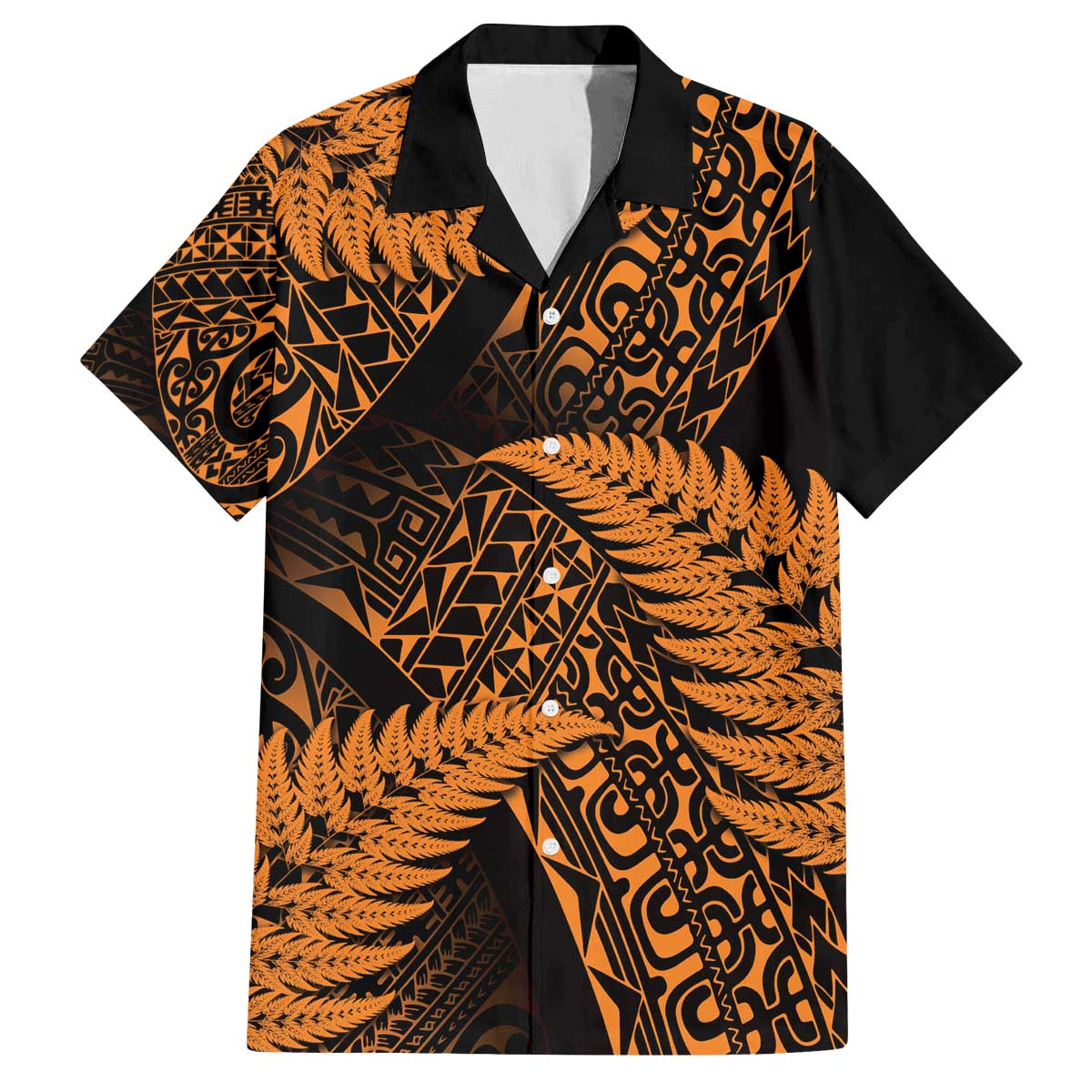New Zealand Rugby Pacific Personalised Family Matching Off The Shoulder Long Sleeve Dress and Hawaiian Shirt All Gold Maori Pasifika Fern Pattern LT9 Dad's Shirt - Short Sleeve Gold - Polynesian Pride