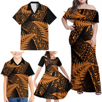 New Zealand Rugby Pacific Personalised Family Matching Off Shoulder Maxi Dress and Hawaiian Shirt All Gold Maori Pasifika Fern Pattern LT9 - Polynesian Pride