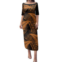 New Zealand Rugby Pacific Personalised Family Matching Puletasi and Hawaiian Shirt All Gold Maori Pasifika Fern Pattern LT9 Mom's Dress Gold - Polynesian Pride