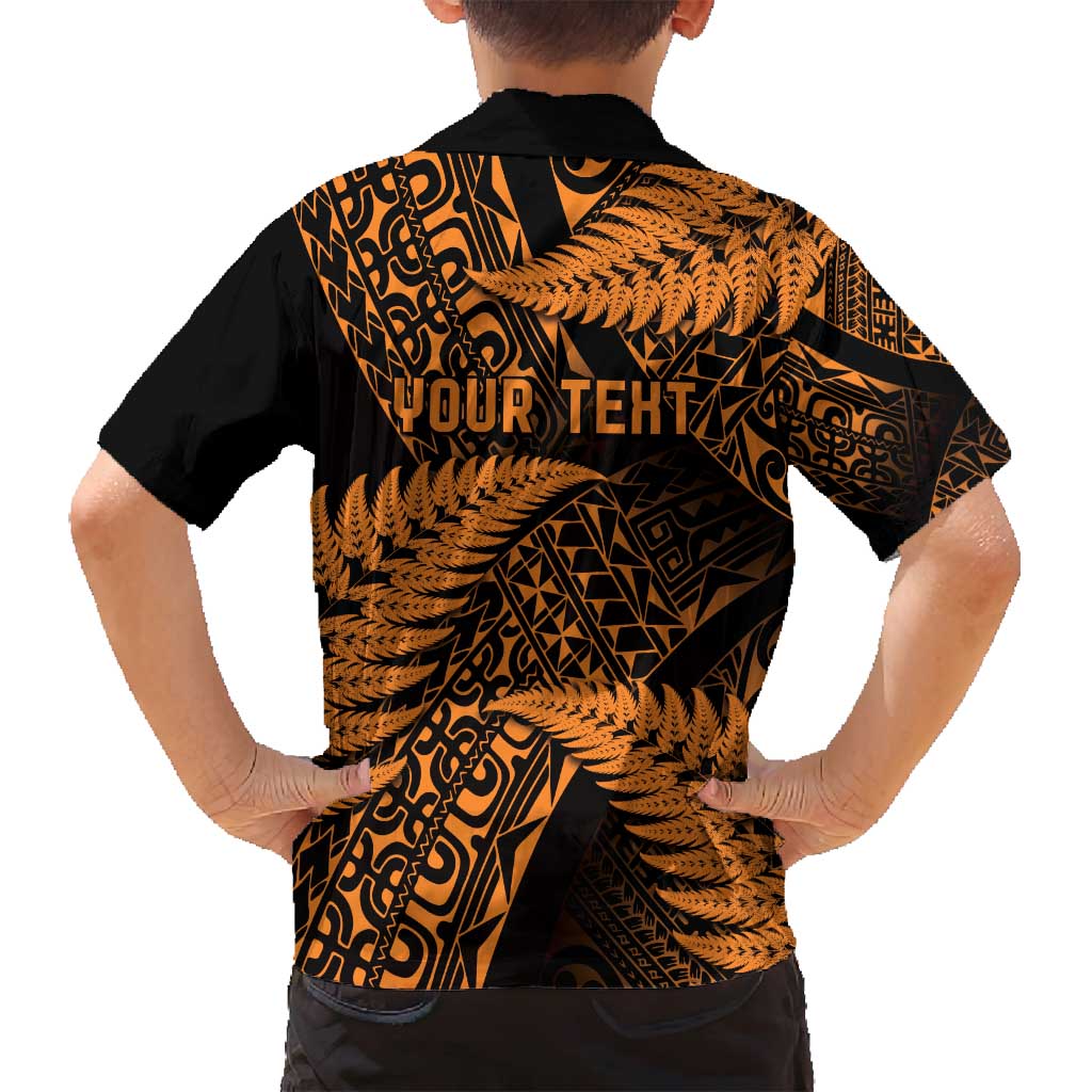 New Zealand Rugby Pacific Personalised Family Matching Summer Maxi Dress and Hawaiian Shirt All Gold Maori Pasifika Fern Pattern LT9 - Polynesian Pride