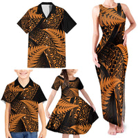 New Zealand Rugby Pacific Personalised Family Matching Tank Maxi Dress and Hawaiian Shirt All Gold Maori Pasifika Fern Pattern LT9 - Polynesian Pride
