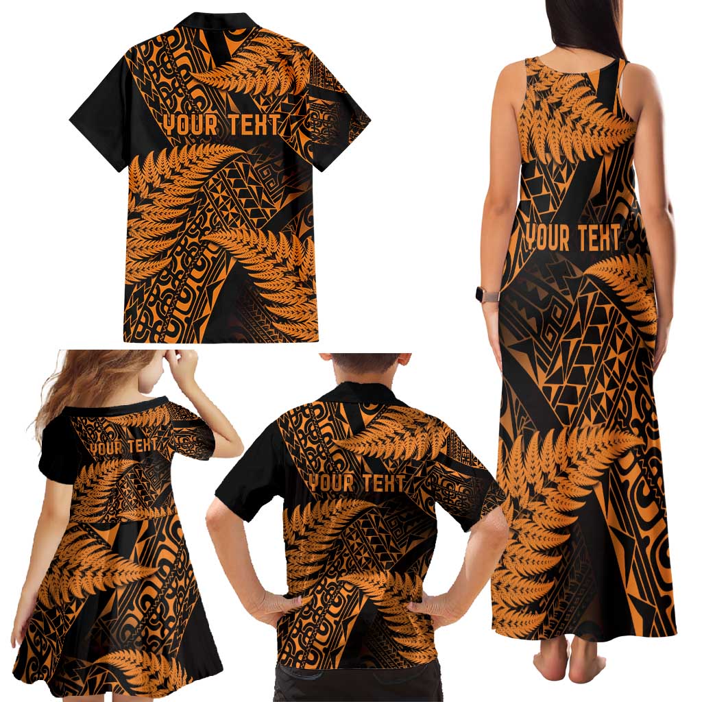 New Zealand Rugby Pacific Personalised Family Matching Tank Maxi Dress and Hawaiian Shirt All Gold Maori Pasifika Fern Pattern LT9 - Polynesian Pride