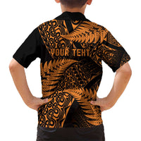 New Zealand Rugby Pacific Personalised Kid Hawaiian Shirt All Gold Maori Pasifika Fern Pattern