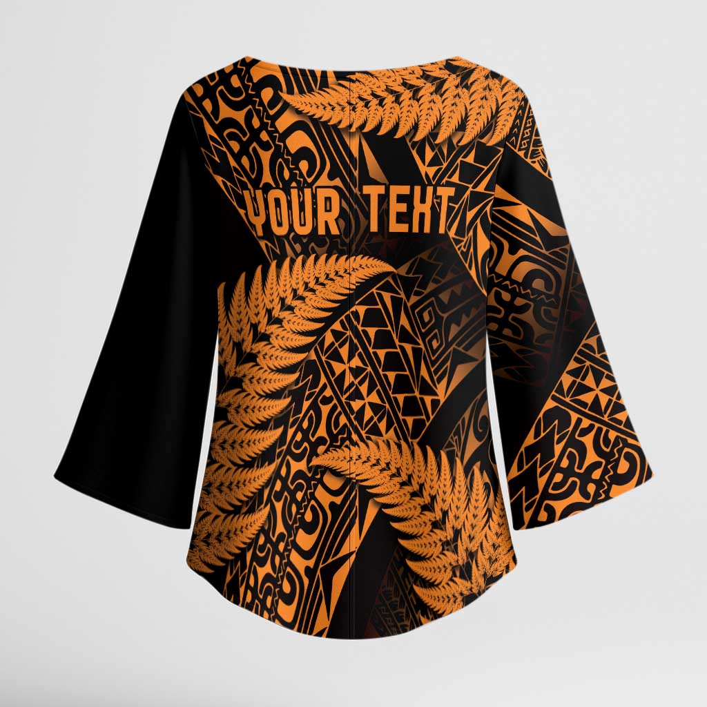 New Zealand Rugby Pacific Personalised Kimono Sleeve Blouse All Gold Maori Pasifika Fern Pattern - Polynesian Pride