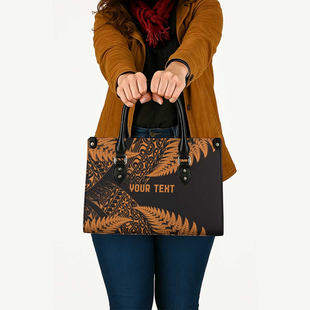 New Zealand Rugby Pacific Personalised Leather Bag All Gold Maori Pasifika Fern Pattern - Polynesian Pride