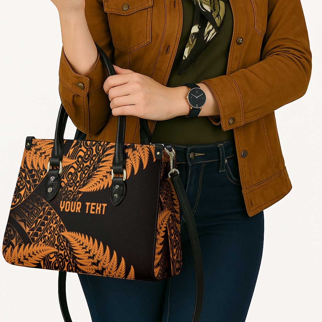 New Zealand Rugby Pacific Personalised Leather Bag All Gold Maori Pasifika Fern Pattern - Polynesian Pride