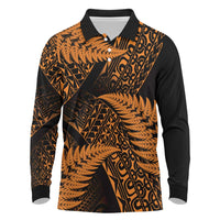 New Zealand Rugby Pacific Personalised Long Sleeve Polo Shirt All Gold Maori Pasifika Fern Pattern