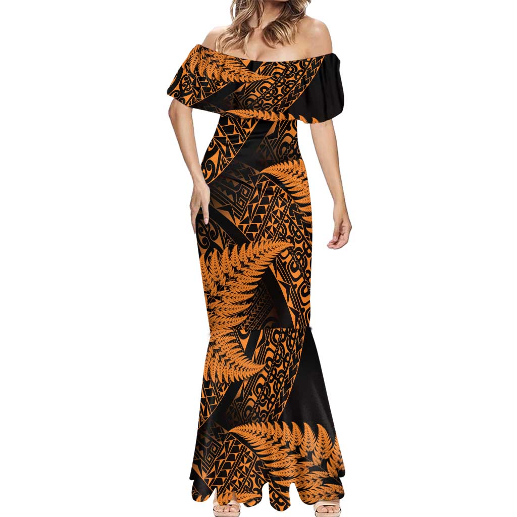 New Zealand Rugby Pacific Personalised Mermaid Dress All Gold Maori Pasifika Fern Pattern