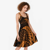 New Zealand Rugby Pacific Personalised Midi Dress All Gold Maori Pasifika Fern Pattern - Polynesian Pride
