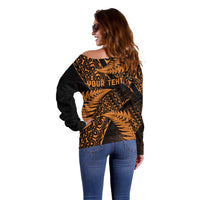 New Zealand Rugby Pacific Personalised Off Shoulder Sweater All Gold Maori Pasifika Fern Pattern
