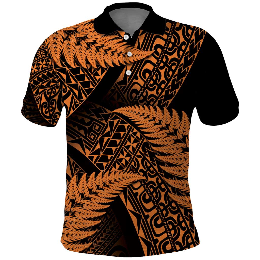 New Zealand Rugby Pacific Personalised Polo Shirt All Gold Maori Pasifika Fern Pattern