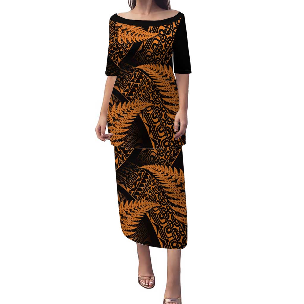 New Zealand Rugby Pacific Personalised Puletasi All Gold Maori Pasifika Fern Pattern