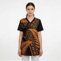 New Zealand Rugby Pacific Personalised Scrub Top All Gold Maori Pasifika Fern Pattern - Polynesian Pride