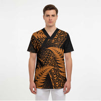New Zealand Rugby Pacific Personalised Scrub Top All Gold Maori Pasifika Fern Pattern - Polynesian Pride