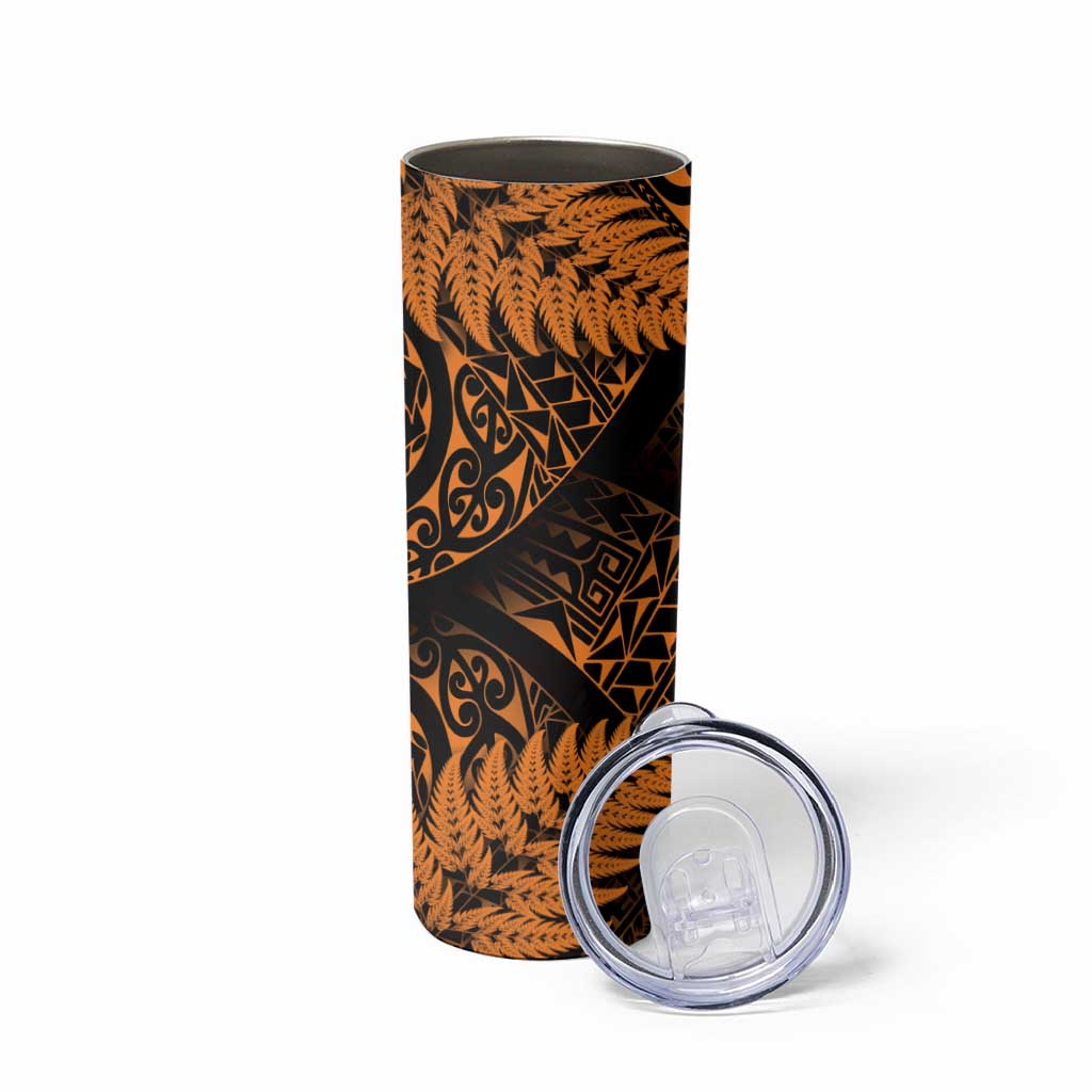New Zealand Rugby Pacific Personalised Skinny Tumbler All Gold Maori Pasifika Fern Pattern LT9 - Polynesian Pride