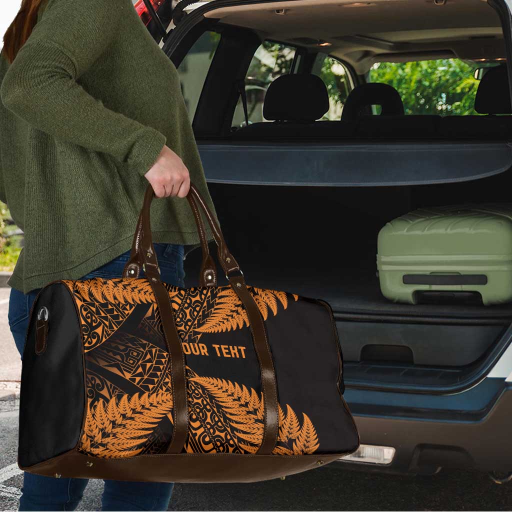 New Zealand Rugby Pacific Personalised Travel Bag All Gold Maori Pasifika Fern Pattern - Polynesian Pride