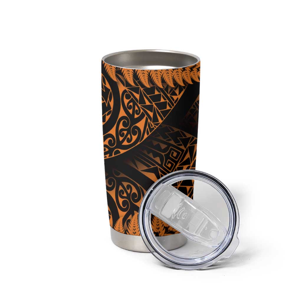 New Zealand Rugby Pacific Personalised Tumbler Cup All Gold Maori Pasifika Fern Pattern