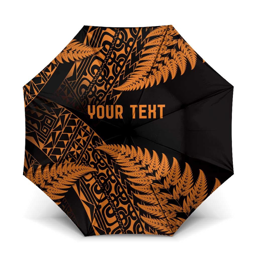 New Zealand Rugby Pacific Personalised Umbrella All Gold Maori Pasifika Fern Pattern - Polynesian Pride