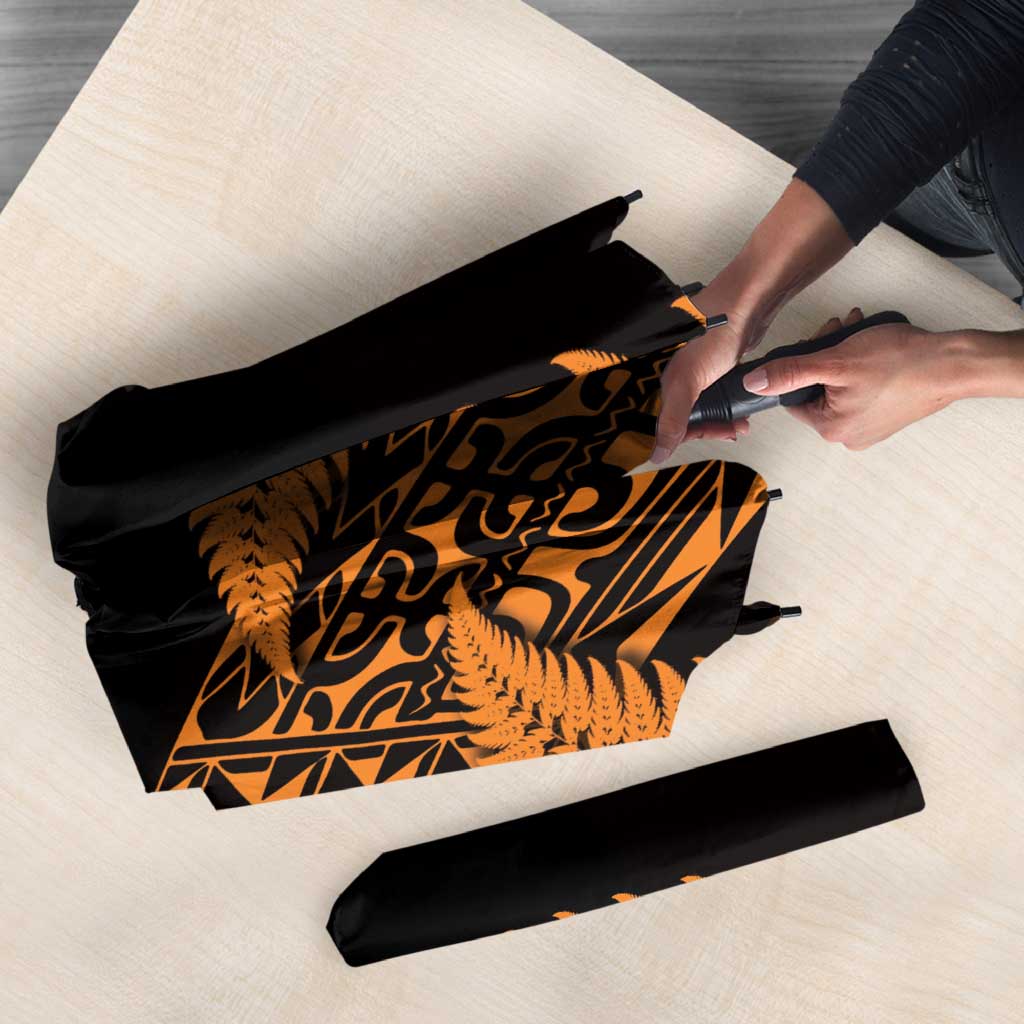 New Zealand Rugby Pacific Personalised Umbrella All Gold Maori Pasifika Fern Pattern - Polynesian Pride