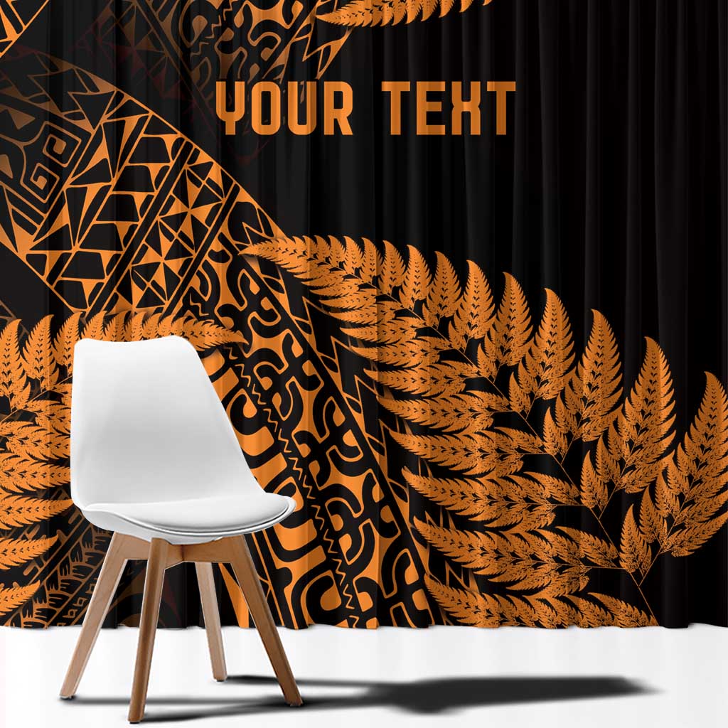 New Zealand Rugby Pacific Personalised Window Curtain All Gold Maori Pasifika Fern Pattern