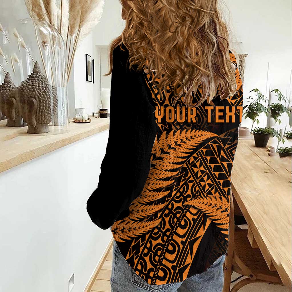 New Zealand Rugby Pacific Personalised Women Casual Shirt All Gold Maori Pasifika Fern Pattern LT9 - Polynesian Pride
