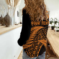 New Zealand Rugby Pacific Personalised Women Casual Shirt All Gold Maori Pasifika Fern Pattern LT9 - Polynesian Pride