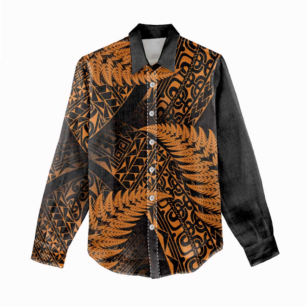 New Zealand Rugby Pacific Personalised Women Casual Shirt All Gold Maori Pasifika Fern Pattern LT9 - Polynesian Pride