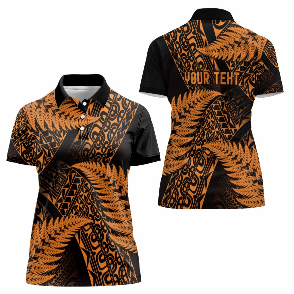 New Zealand Rugby Pacific Personalised Women Polo Shirt All Gold Maori Pasifika Fern Pattern