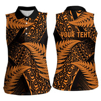 New Zealand Rugby Pacific Personalised Women Sleeveless Polo Shirt All Gold Maori Pasifika Fern Pattern