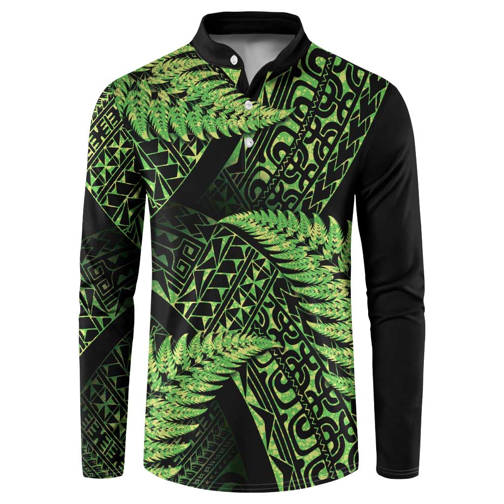 New Zealand Rugby Pacific Personalised Button Sweatshirt All Lime Maori Pasifika Fern Pattern LT9 Lime - Polynesian Pride